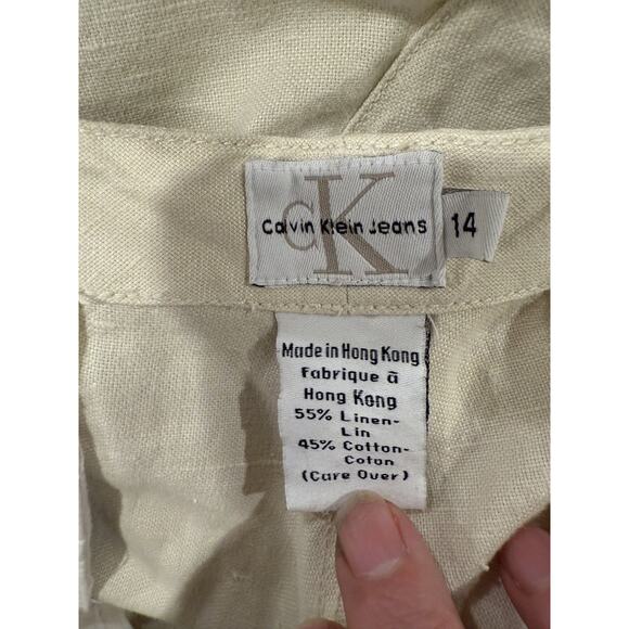 Calvin Klein Ivory Wide Leg Cotton Linen Lightweight Pants - Size 14 - Picture 2 of 9